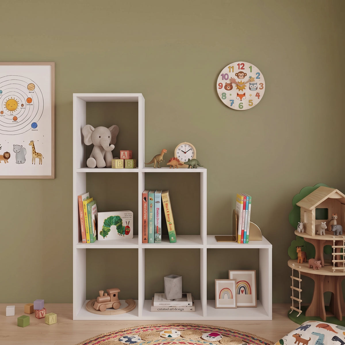 Bimossa W51 Fred 6 Bölmeli Merdiven Kitaplık, Çift Yönlü Dekoratif Raflı Kitaplık
