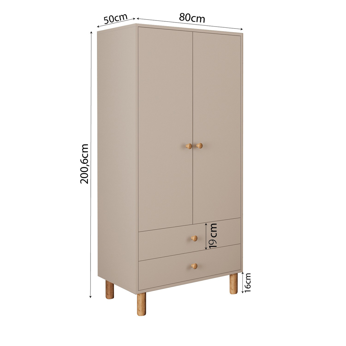 Bimossa TK20 Bunny 2 Kapaklı Gardırop ve 4 Çekmeceli Şifonyer, Yüksek Ayaklı Çocuk Odası Takımı