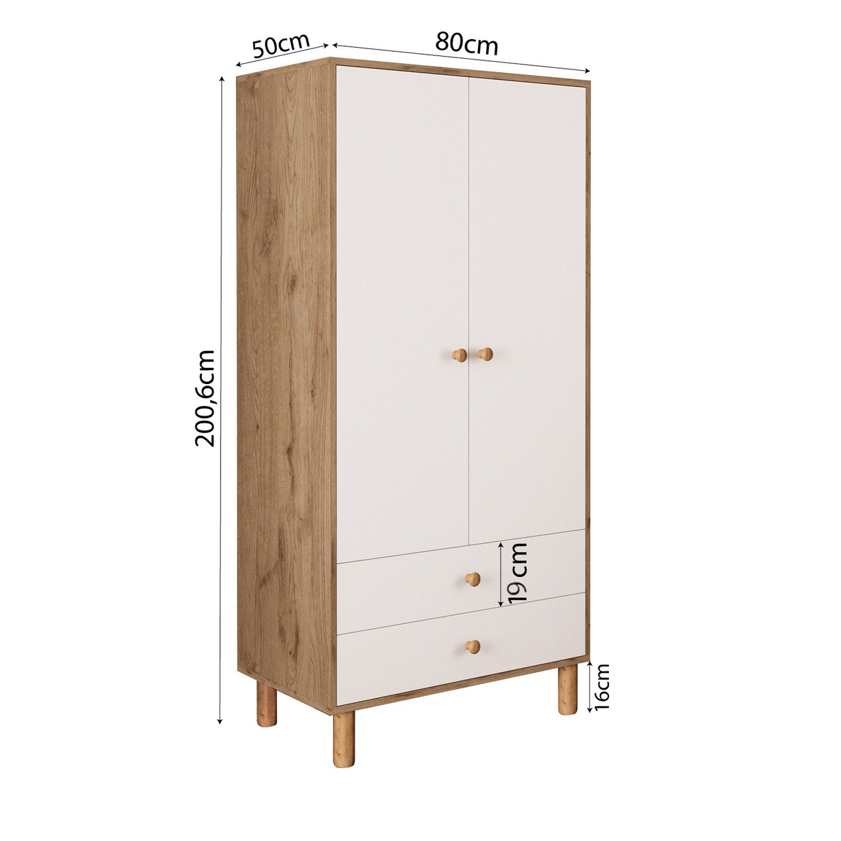 Bimossa TK20 Bunny 2 Kapaklı Gardırop ve 4 Çekmeceli Şifonyer, Yüksek Ayaklı Çocuk Odası Takımı
