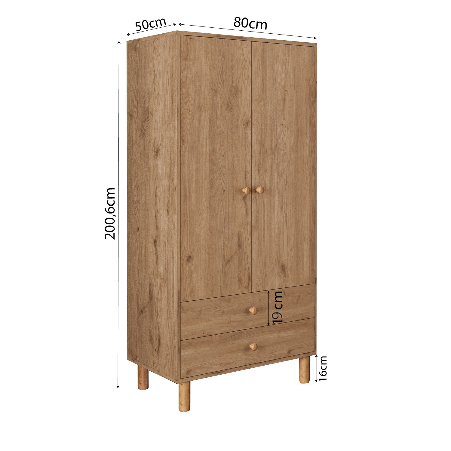 Bimossa TK20 Bunny 2 Kapaklı Gardırop ve 4 Çekmeceli Şifonyer, Yüksek Ayaklı Çocuk Odası Takımı
