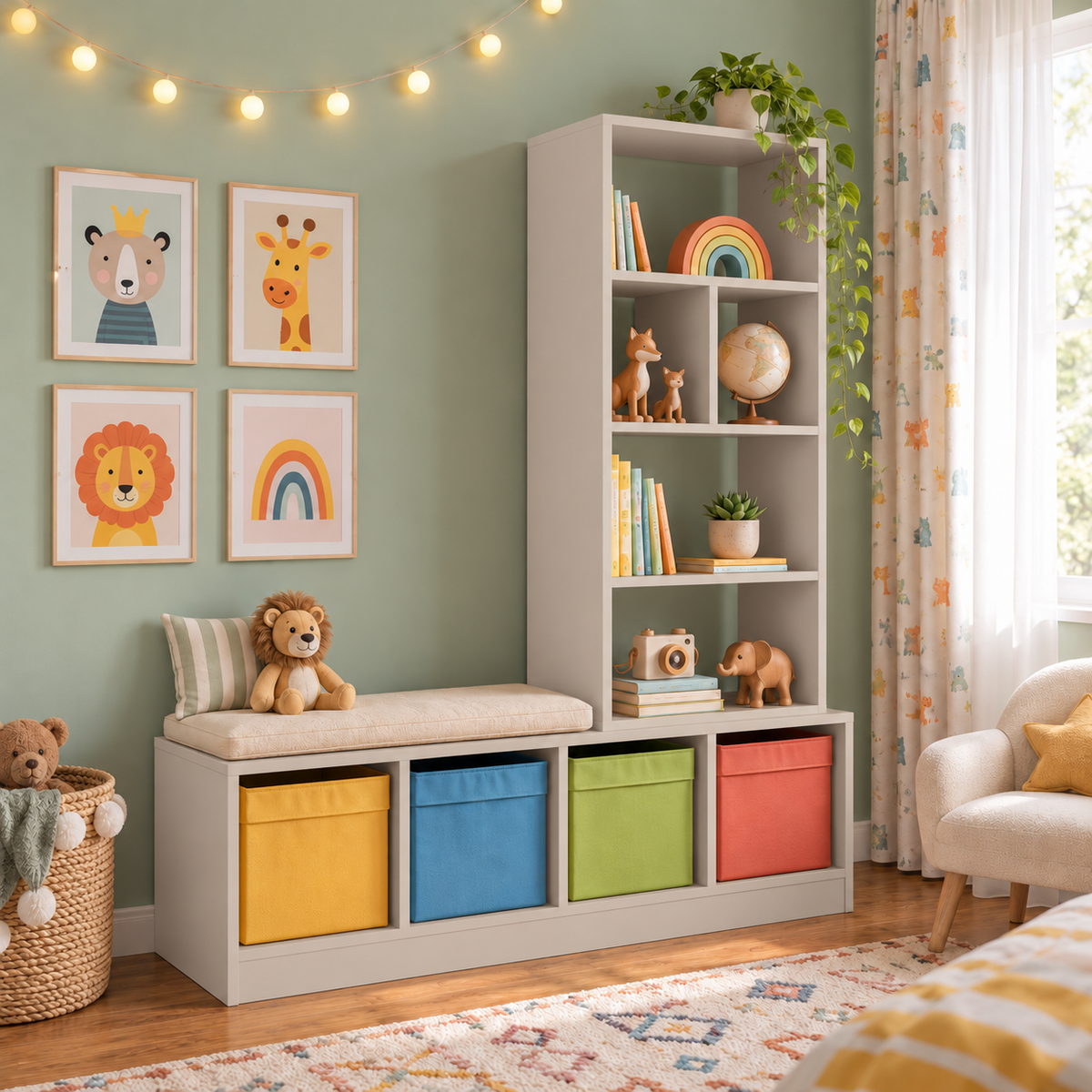 Bimossa W73 Tally Kitaplık, Sağ veya Sol Kurulumlu Üst Modül ve Çok Bölmeli Çocuk Kitaplığı