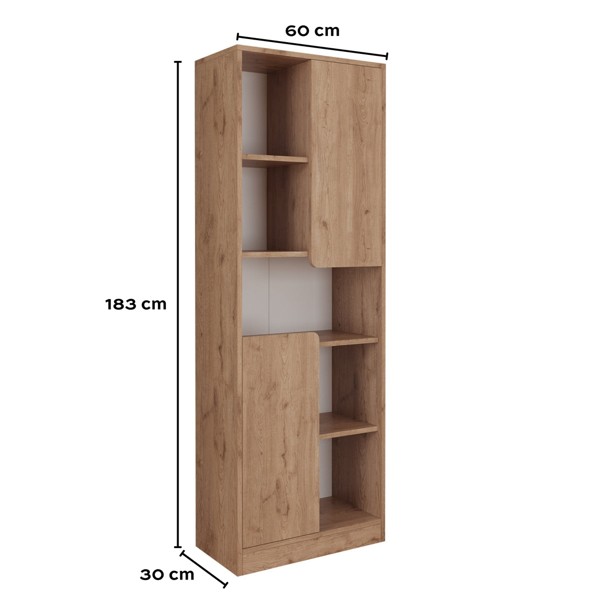 Bimossa W21 Daffy Kitaplık - 183 cm Yüksek, 2 Kapaklı, Raflı ve 9 Bölmeli Çok Amaçlı Dolap